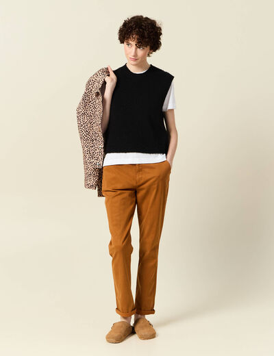 Pantalon chino cigarette marron femme