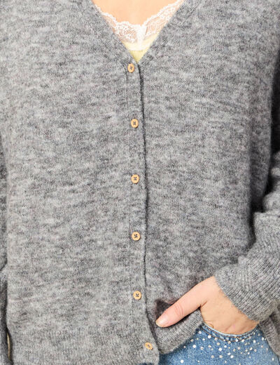 Gilet manches longues col v gris clair femme