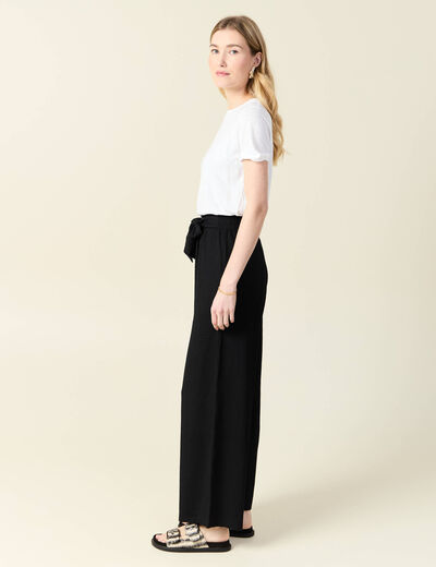 Pantalon large fluide noeud noir femme