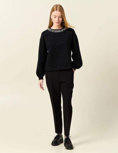 Sweat manches longues perles noir femme