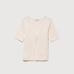 T-shirt ajust&eacute; col v manches coude creme femme
