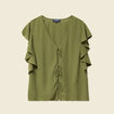 Blouse manches courtes nouée vert kaki femme