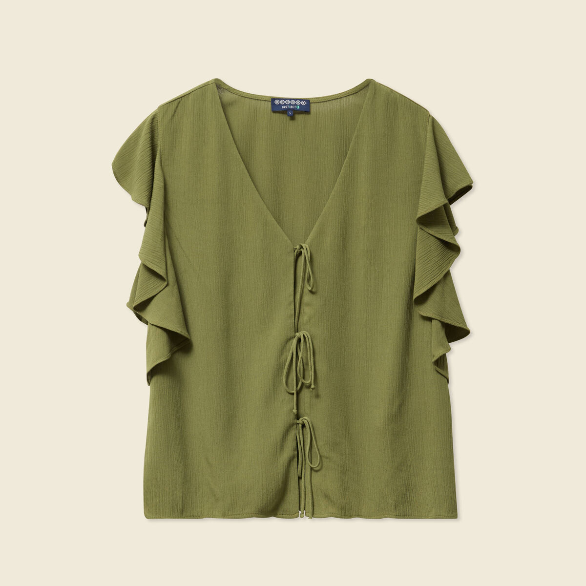 Blouse manches courtes nouée vert kaki femme