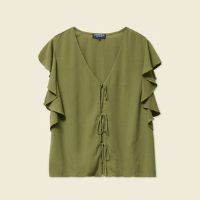 Blouse manches courtes nouée vert kaki femme