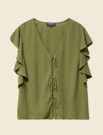 Blouse manches courtes nouée vert kaki femme