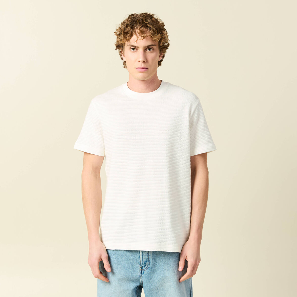 T-shirt ample en coton col rond ecru homme