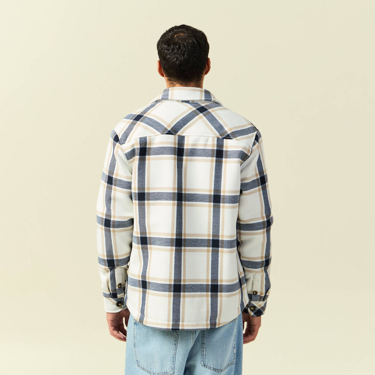 Surchemise oversize courte doubl&eacute;e bleu marine homme