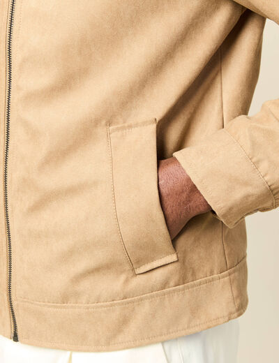 Blouson droit court &agrave; col classique marron homme