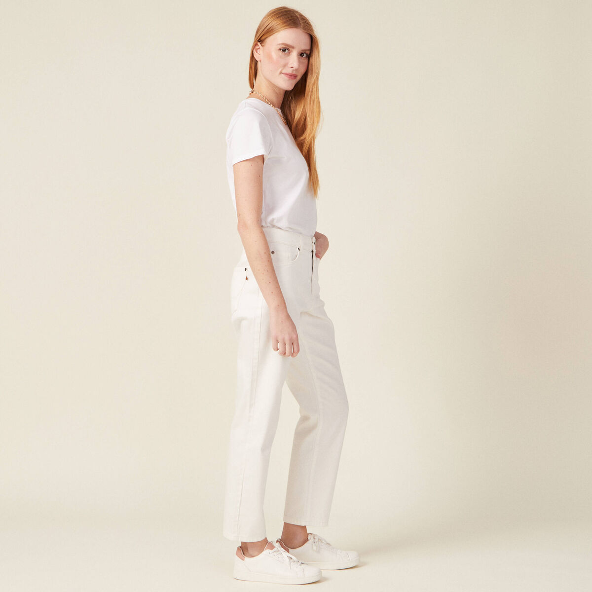 Jeans straight 5 poches denim blanc femme