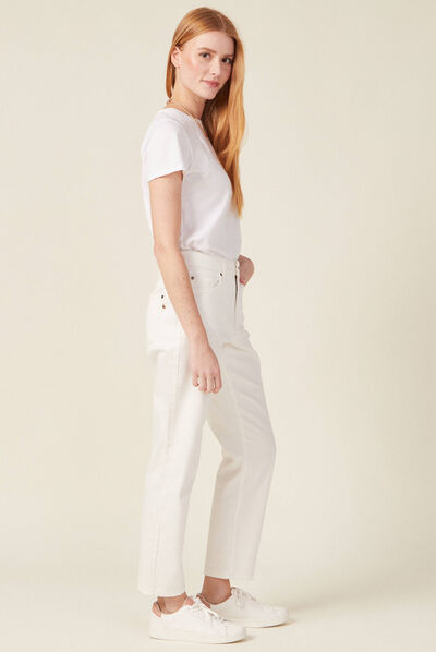 Jeans straight 5 poches denim blanc femme
