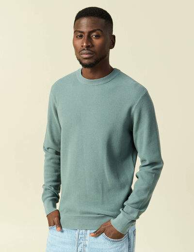 Pull fin col rond manches longues bleu gris homme