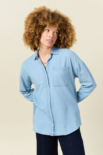 Chemise en jean denim bleach femme