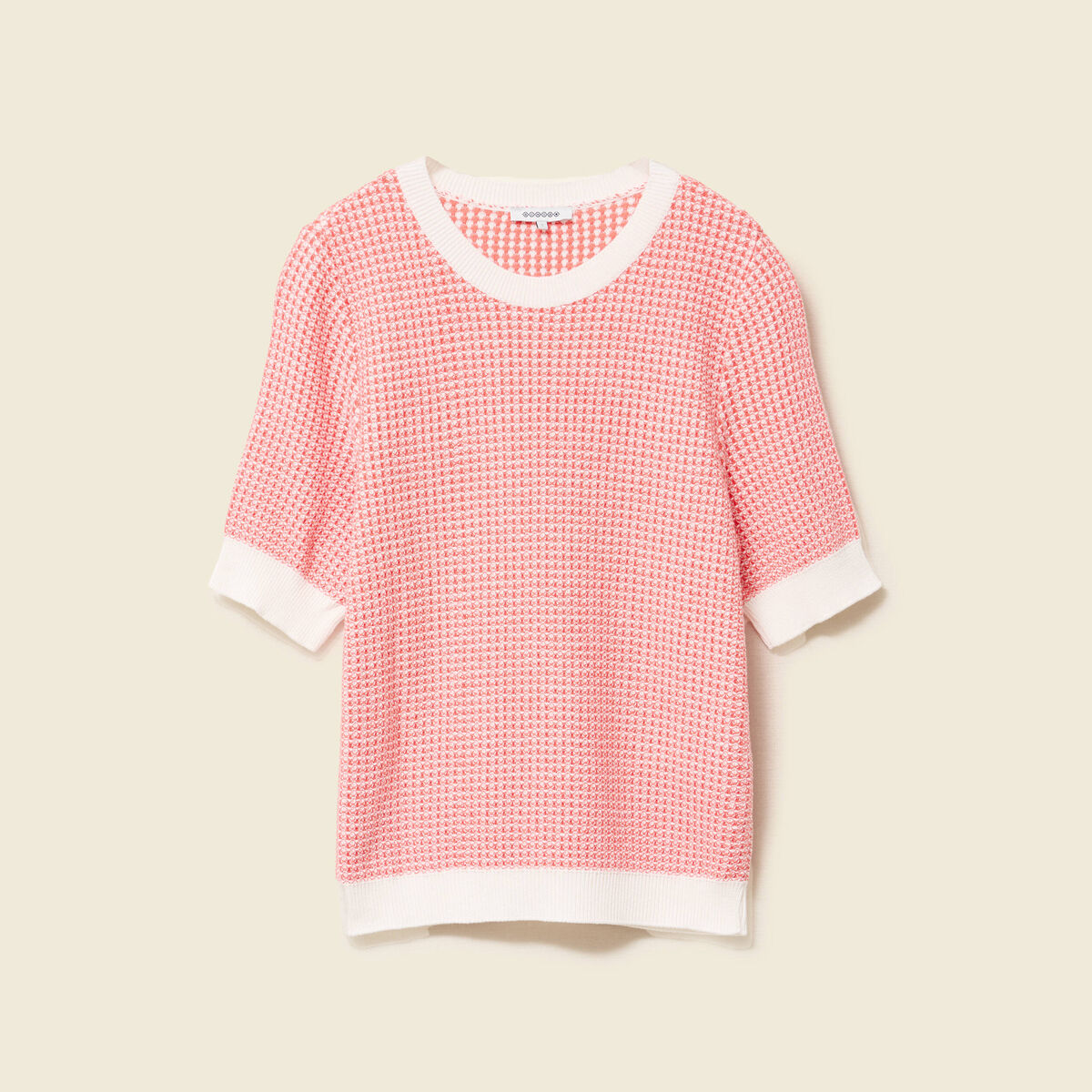 Pull droit court manches courtes ecru femme