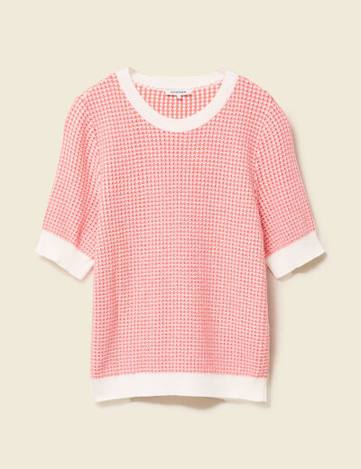 Pull droit court manches courtes ecru femme