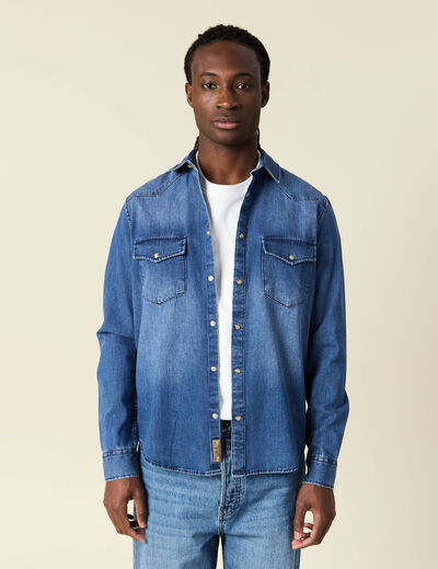 Chemise manches longues denim stone homme