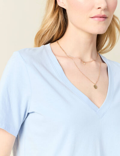 T-shirt manches courtes bleu clair femme