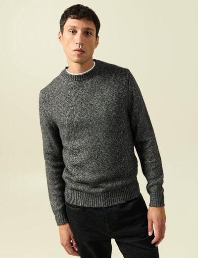 Pull manches longues col rond noir homme