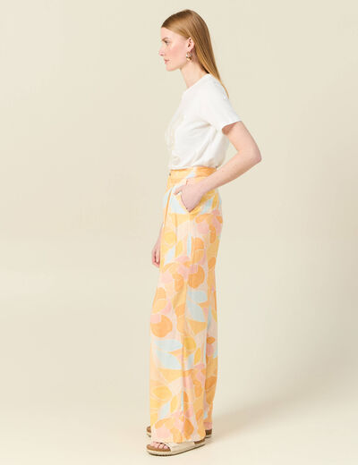 Pantalon large fluide orange clair femme