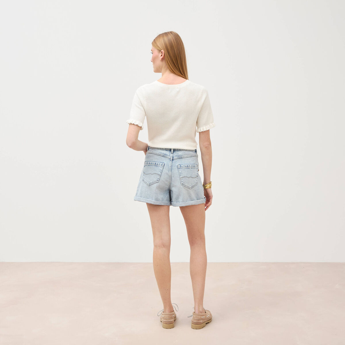 Short mom taille haute en jean denim snow bleu femme