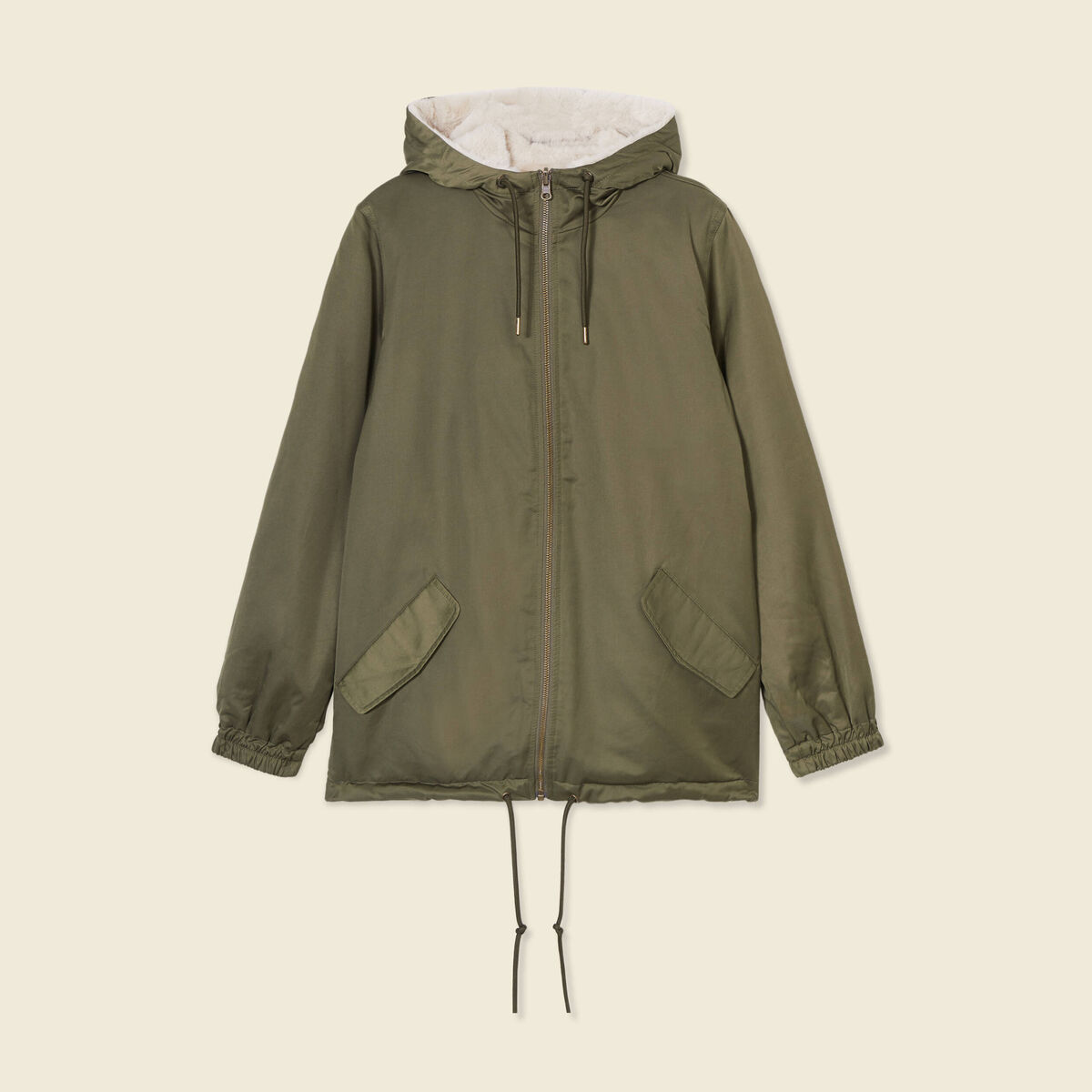 Parka r&eacute;versible vert kaki femme