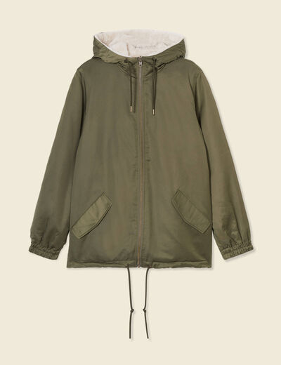 Parka r&eacute;versible vert kaki femme