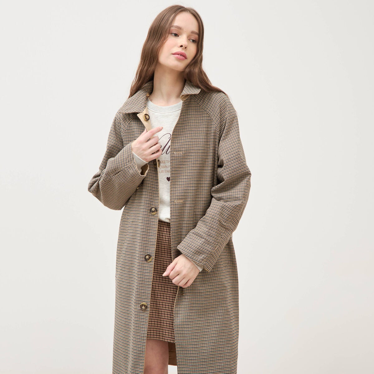 Trench long oversize r&eacute;versible beige femme