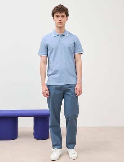Polo cintr&eacute; en coton manches courtes bleu gris homme
