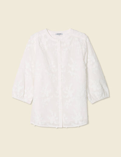 Chemise manches 3/4 brodée ecru femme