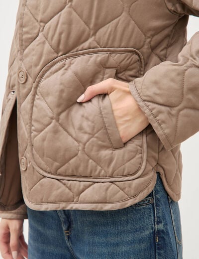 Veste oversize manches longues doubl&eacute;e taupe femme