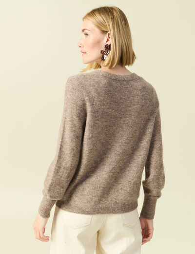 Pull col V manches longues marron clair femme