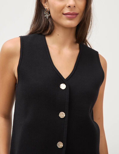Gilet droit court sans manches col v noir femme