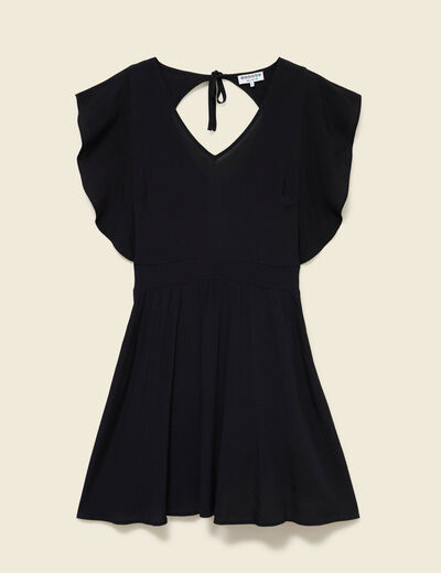 Robe col v manches courtes noir femme
