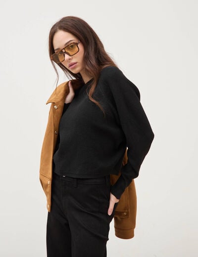 Pull droit col bateau manches longues noir femme