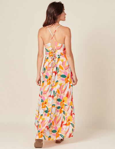 Robe longue droite à bretelles multicolore femme