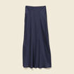 Jupe longue droite satin bleu marine femme
