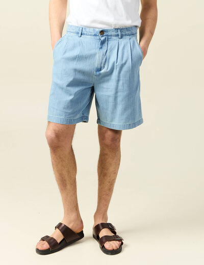 Bermuda droit avec pinces bleu gris homme