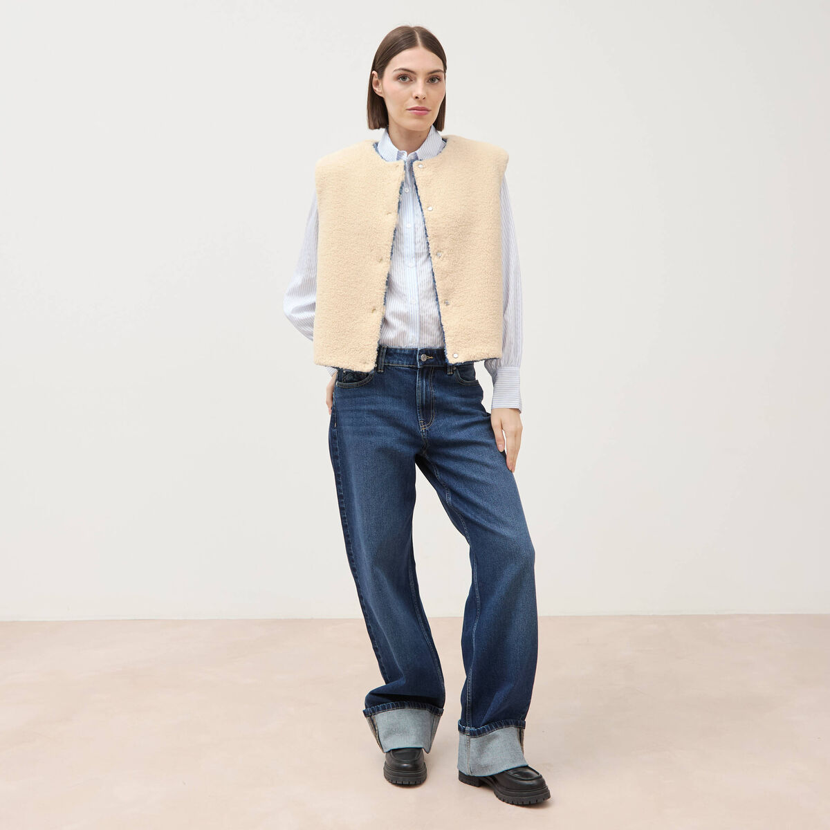 Gilet sans manches r&eacute;versible bleu femme