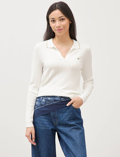 Pull droit manches longues ecru femme