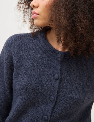 Gilet manches longues col rond bleu fonc&eacute; femme