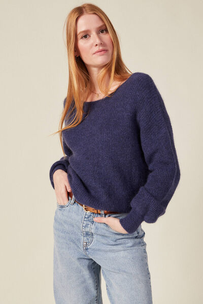 Pull manches longues 2-en-1 bleu marine femme