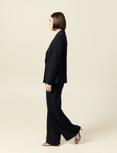 Blazer manches longues col tailleur bleu marine femme