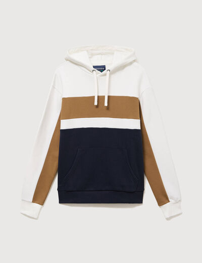 Sweat &agrave; capuche manches longues ecru homme