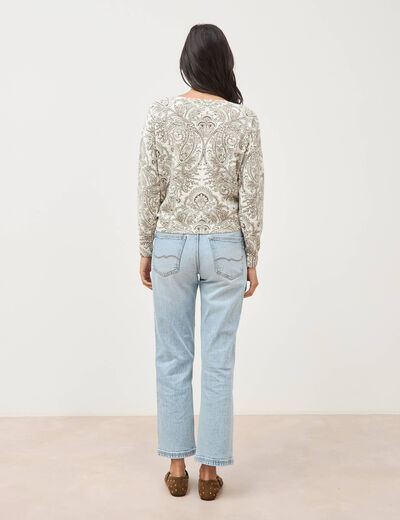 Pull manches longues col bateau vert kaki femme