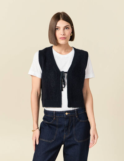 Gilet sherpa droit sans manches bleu marine femme