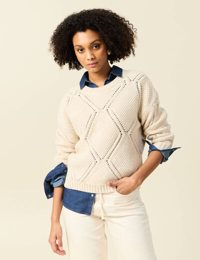 Pull manches longues ecru femme
