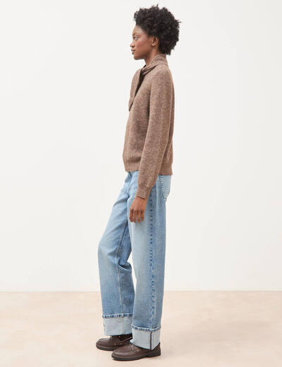 Pull droit col rond manches longues marron femme