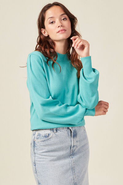 Pull manches longues bleu turquoise femme