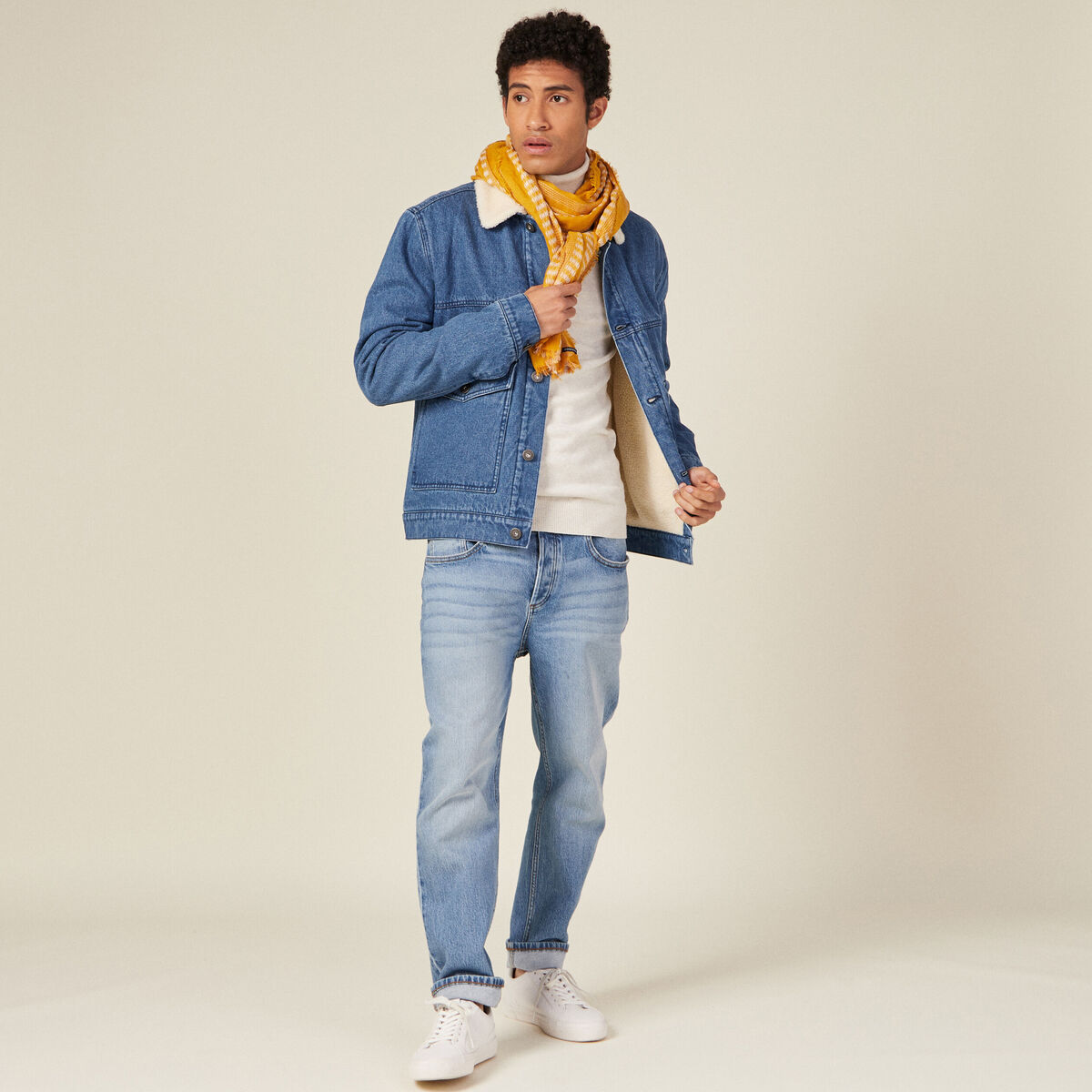 Veste droite en jean denim stone homme