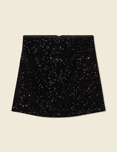 Jupe droite velours sequins noir femme