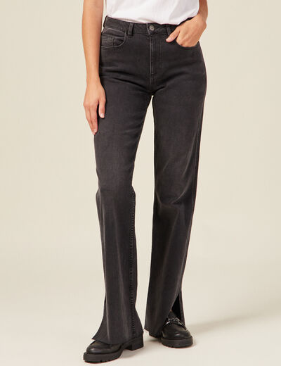 Jeans flare fendu denim gris femme